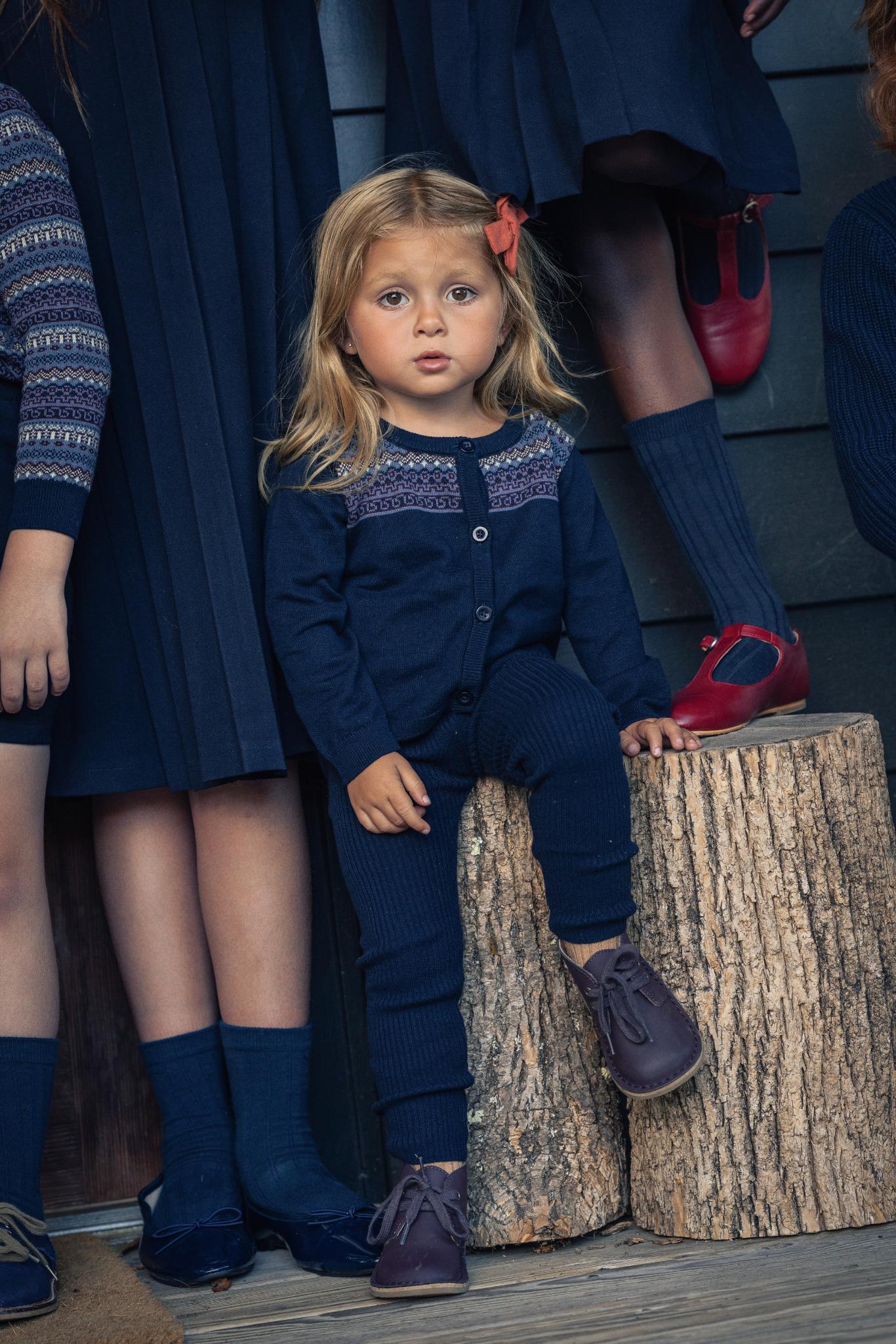 Fair Isle Cardigan & Knit Overalls Set