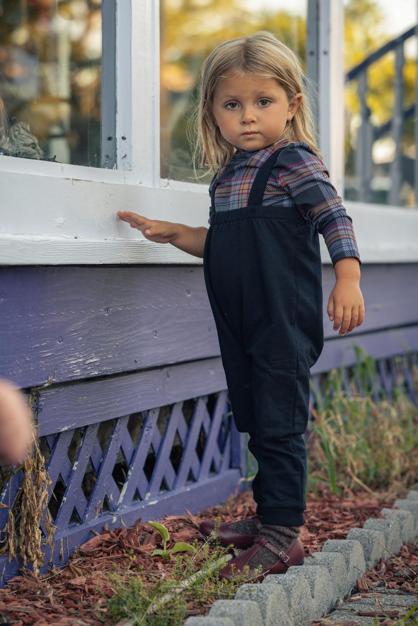 Plaid Mockneck & Overalls Set