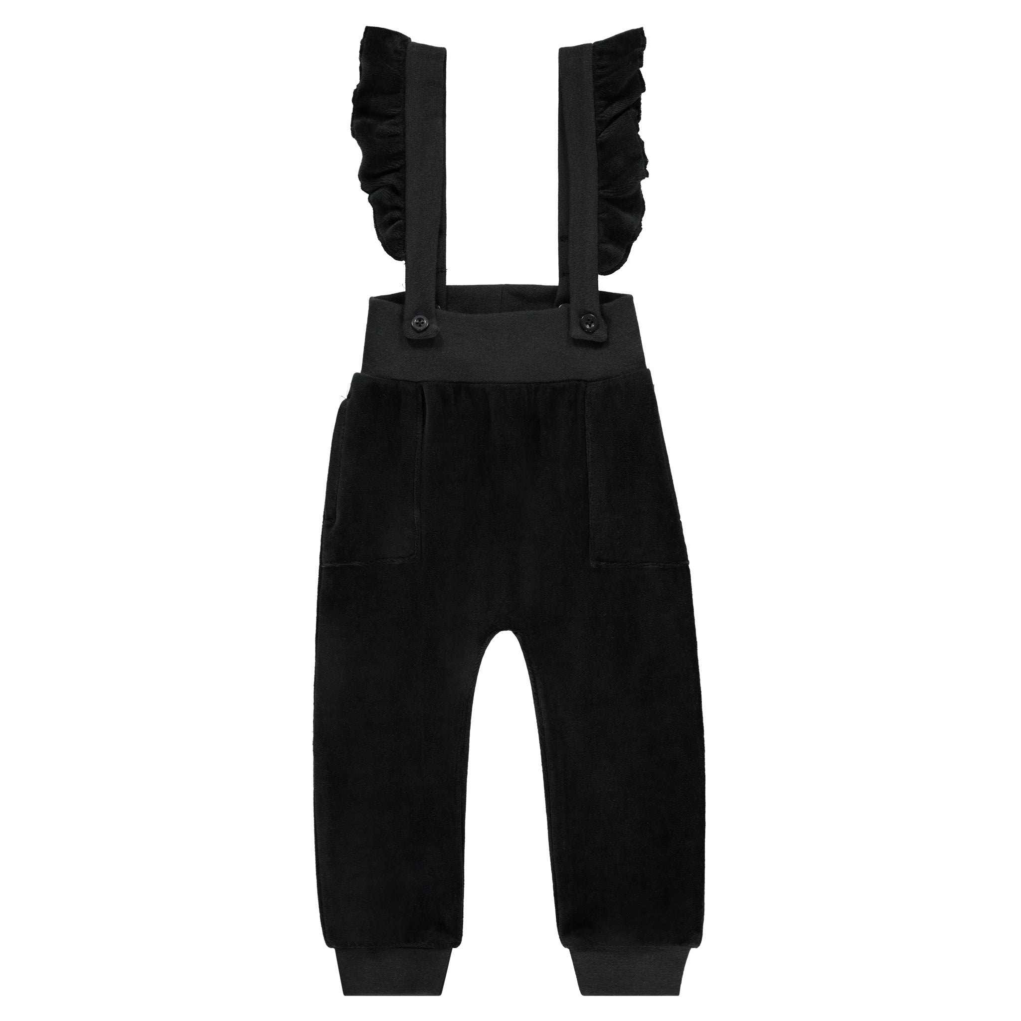 Velour Ruffle Overalls