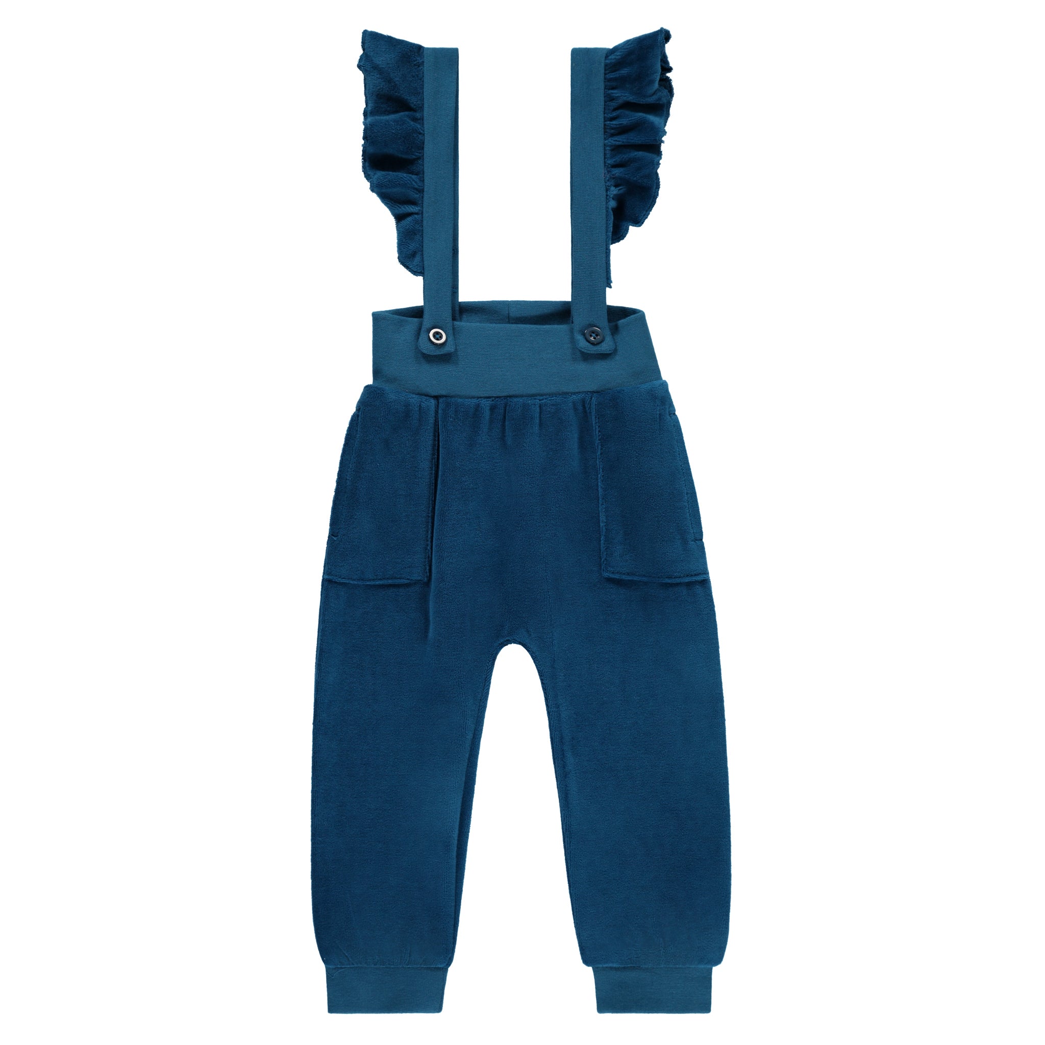 Velour Ruffle Overalls