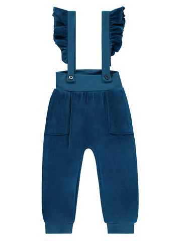 Velour Ruffle Overalls