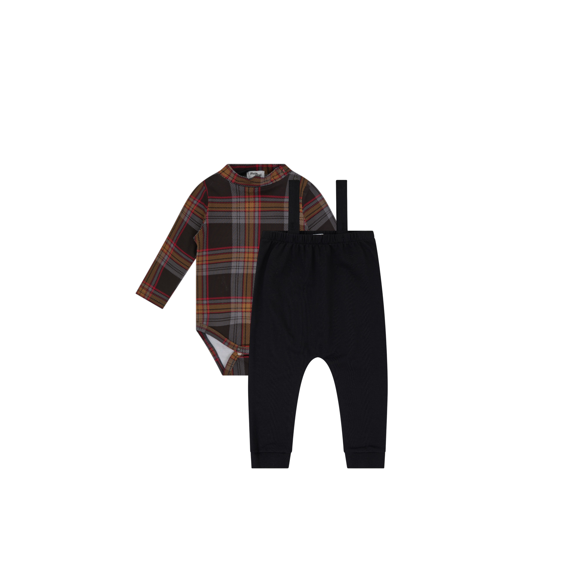 Plaid Mockneck & Overalls Set