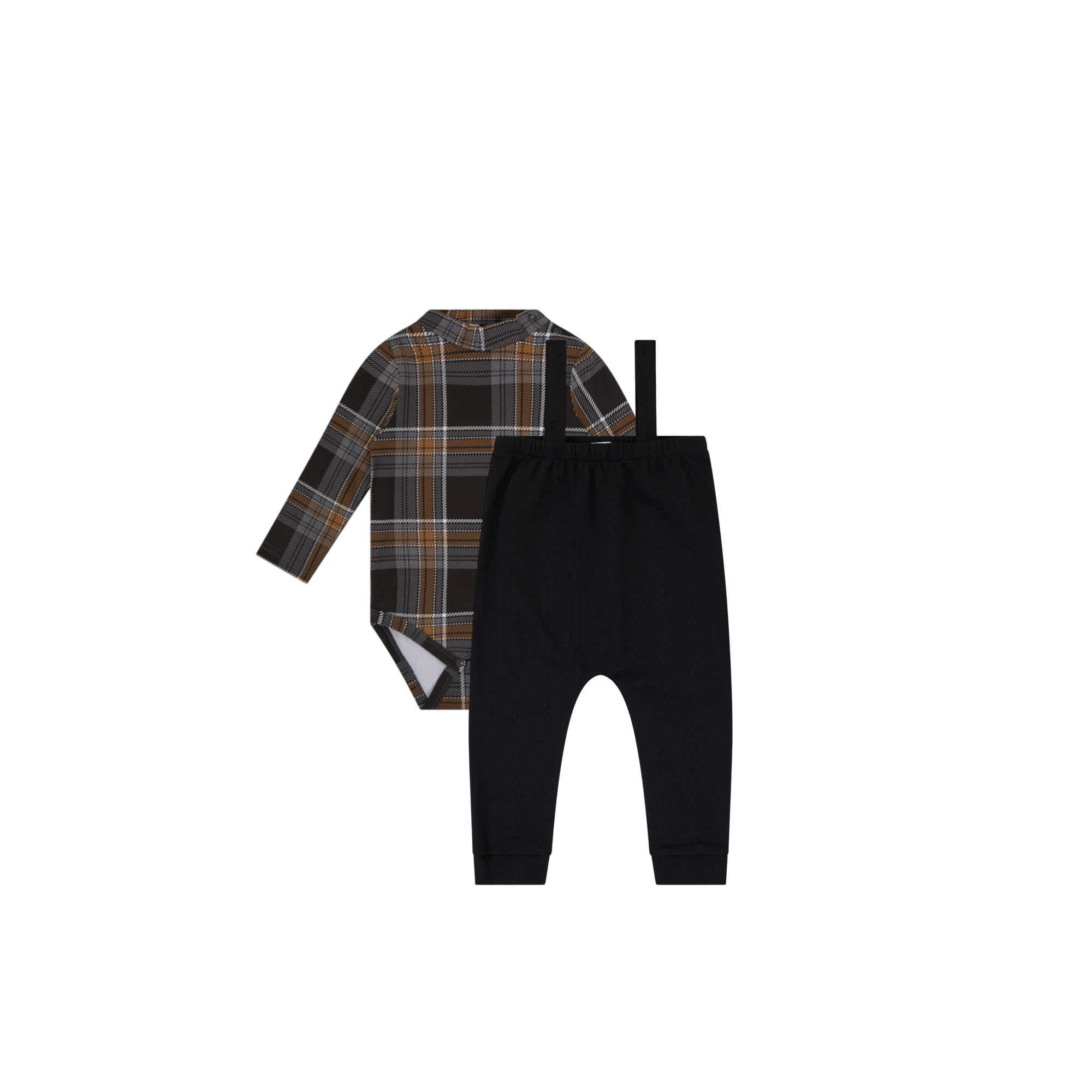 Plaid Mockneck & Overalls Set